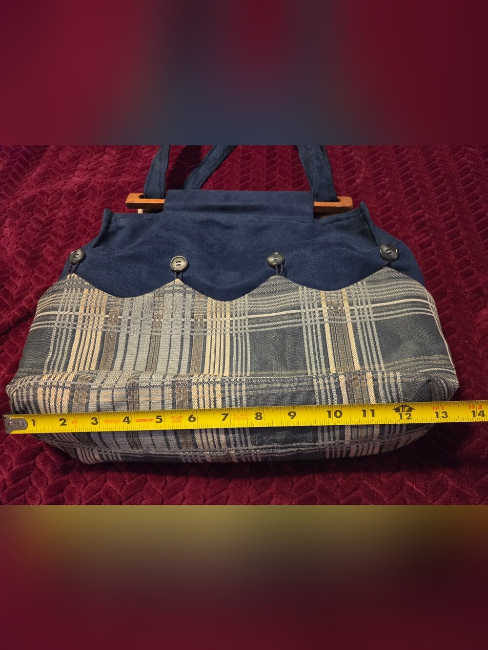 Vtg *Longaberger Navy Plaid Canvas Hand Or Shoulder Bag - Picture 7 of 9